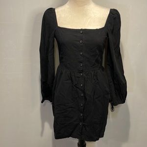 Button Front Square Neck Long Sleeve Dress Women’s Size Small Black